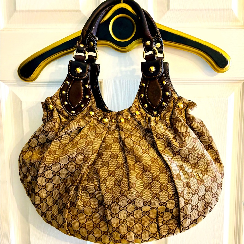 *** Gucci Pelham Brown Studded Canvas Monogram Women's Bag ***